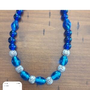 Elegant Blue and Silver Beaded Necklace